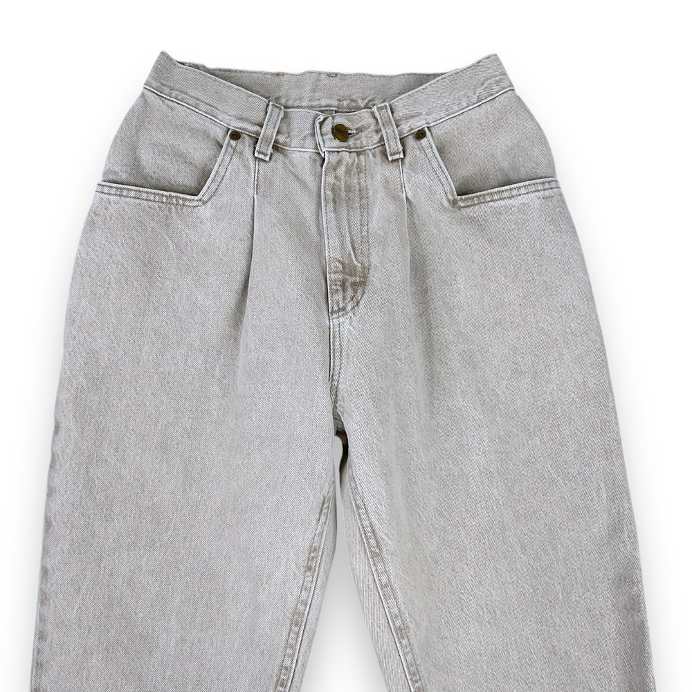 LL Bean Jeans Women 4 (ACTUAL 24x27) Beige High Waisted Pleated Vintage Taper